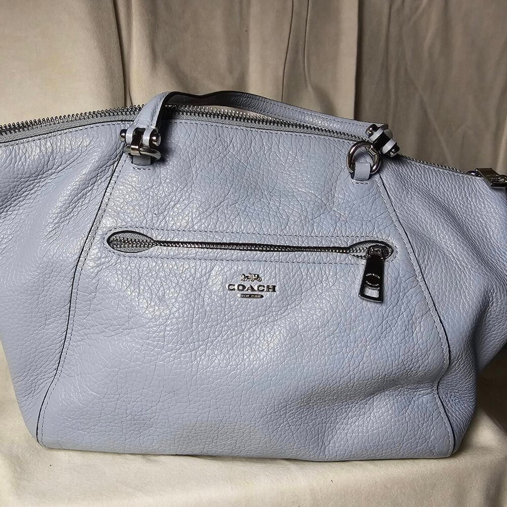 Coach Light Blue Pebbled Leather Crossbody Satchel